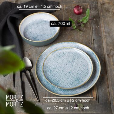 Набір посуду Moritz & Moritz TERRA 18-tlg для 6 осіб: 6 тарілок, 6 десертних тарілок, 6 салатників, блакитний, порцеляна