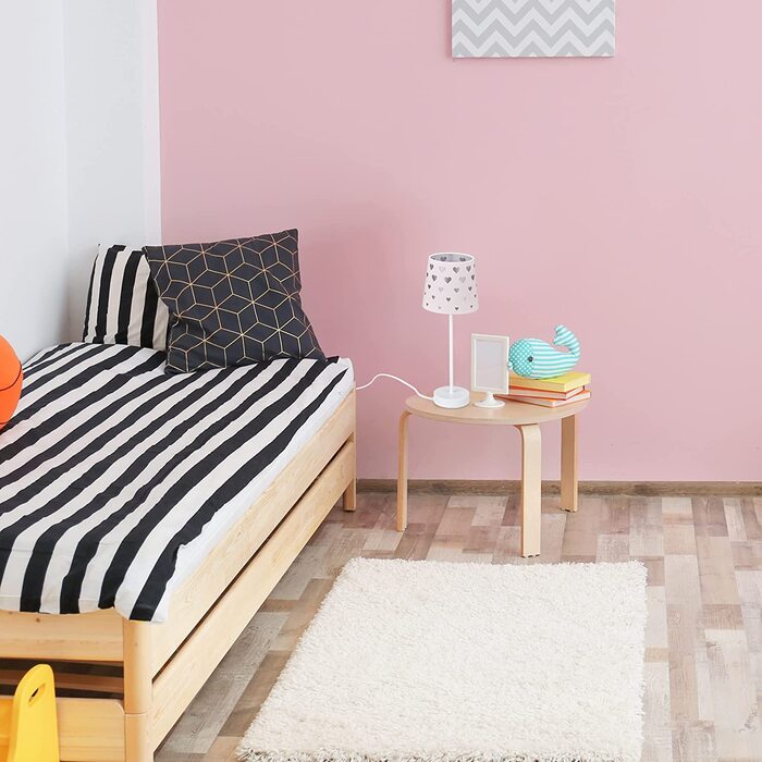 Дитяча приліжкова лампа Relaxdays з сердечками, тканинний абажур, для немовлят і дітей, Дитяча лампа HxD 43 x 16 см, рожево-Біла, 1003