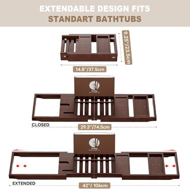 Підставка для ванни Yirilan, висувна, бамбукова, для 1-2 осіб, з тканиною (колір: коричневий)