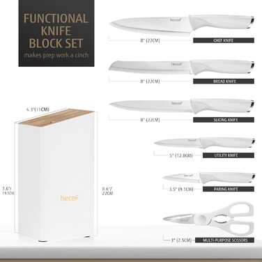 Набір кухонних ножів з бруском Messerich: 7 предметів, нержавіюча сталь, кухонні ножі та ножиці, чорний