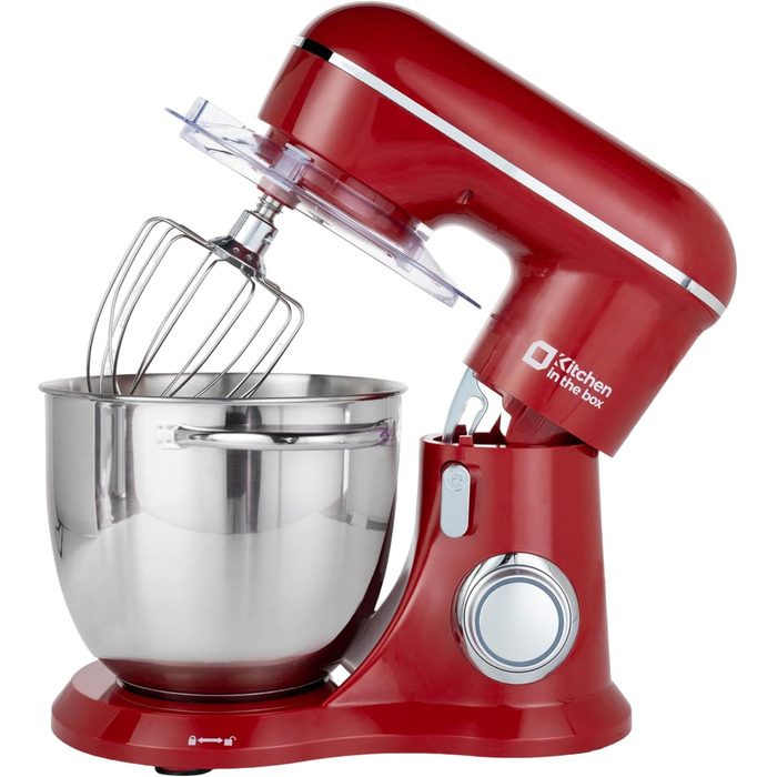 Кухонна машина Kitchen in the box 6L з 2 чашами по 3.5L, 10 швидкостей, з гаками для тіста, вінчиками та вінчиком для збивання (червона)