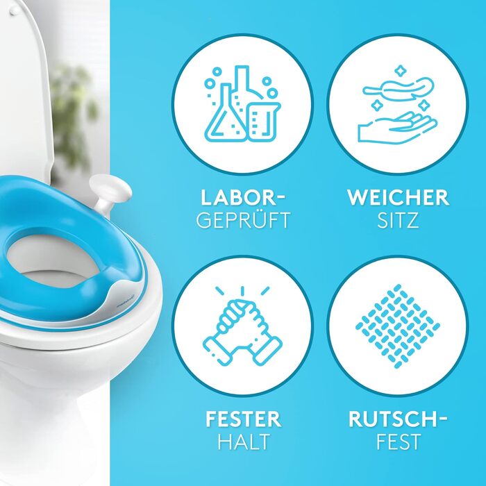 Дитяче сидіння для унітазу Edelkern з ручками та захистом від бризок, до 50 кг, блакитне