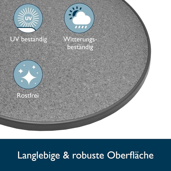 Стіл Beautissu розкладний Ø 70 см білий Bellini – стійкий, вологостійкий, з антиковзким покриттям. Ідеальний для відпочинку на відкритому повітрі, вечірок та барів. Легка збірка, готова до використання.