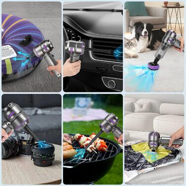 Ручний бездротовий пилосос для авто та дому, 25000 Па, з мийним HEPA-фільтром, потужний акумуляторний пилосос-продувачка, сріблястий