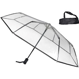 Зірка іскра парасолька прозора Ø98 см комфортна застібка автоматична складна маленька в кишені парасолька прозора для весілля сумки парасолька прозорі маленькі - край чорний
