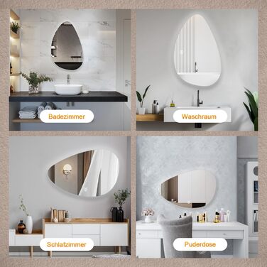 Асиметричне дзеркало для ванної кімнати Boromal з підсвічуванням 80x80 см, LED, сенсорний вимикач, 3 кольори, регулювання яскравості