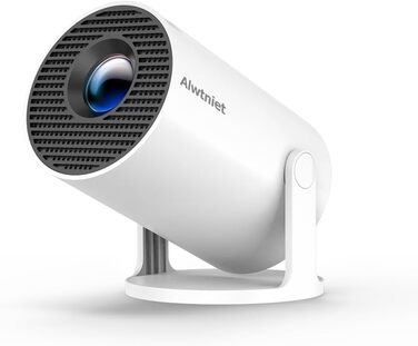 Міні-проектор Alwtniet 4K з Wi-Fi 6, Bluetooth 5.4, 5W динаміком, автоматичною корекцією трапецеїдальних спотворень, поворотним на 180°, портативний для дому та вулиці, Android 11 (ручний фокус)