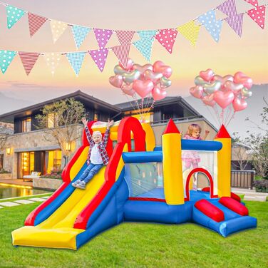 Надувний замок для дітей з насосом, міцний матеріал, для 3-4 дітей, ігровий намет для дому (315x245x194 см)