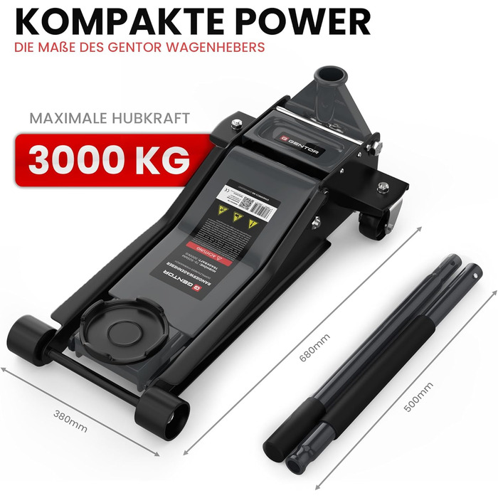 Гідравлічний домкрат 3T низькопрофільний 75-505мм з гумовими накладками для легкових авто та SUV – професійний, посилений, з роликами 360° (антрацит)