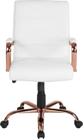 Крісло шеф Flash Furniture: обертне, біле шкіряне, з червоно-золотим каркасом, 61x58,5x103,5 см