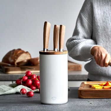 Набір ножів SpringLane 6 шт. з керамічним блоком та дерев'яним вставкою з акації, з лезами з німецької сталі та ручками з акації, білий