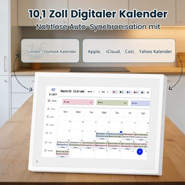 Цифрова фоторамка Frameo 10.1 дюймів WLAN, Full HD IPS сенсорний екран 1280x800, 32ГБ пам'ять, автоматичний поворот, можливість монтажу на стіну, керування через додаток Frameo (Білий)