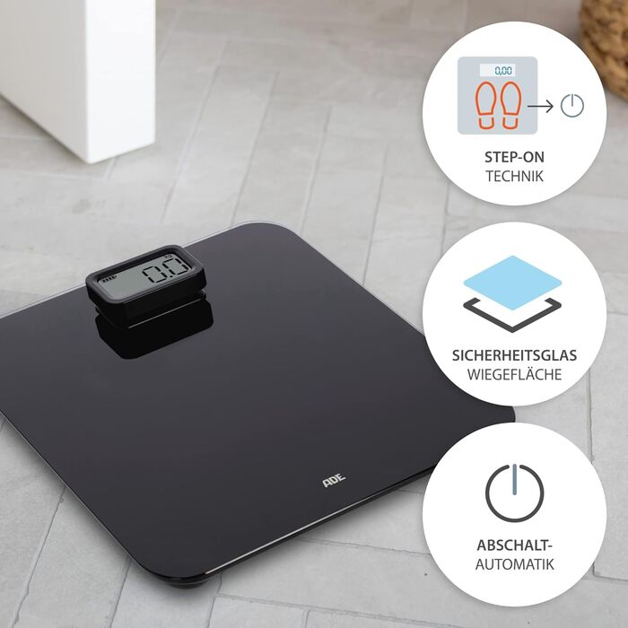 Цифрові ваги для ванної кімнати ADE без батарейок Екологічно чисті безбатарейні ваги з динамо-машиною Стійкі ваги тіла до 150кг Білий (чорний)
