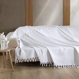 Бавовняне покривало Milam London з вафельним візерунком, плед для 2-3-місного дивана, дивана, кушетки, ліжка I King Розмір 220 х 240 см, (білий)