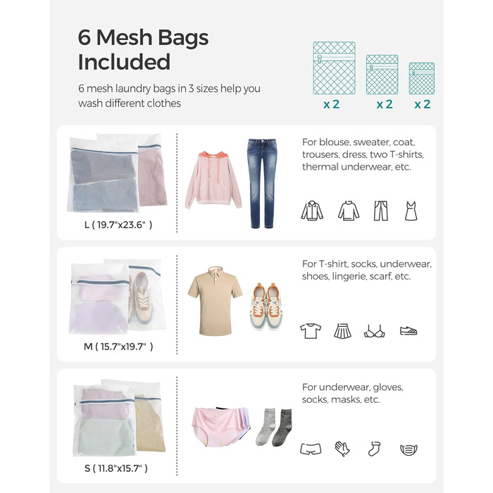 Кошик для білизни Songmics з кришкою, 90 л, сірий, з 2 змінними вкладами та 6 мішечками, плетений, для ванної кімнати, 33 x 46 x 60 см