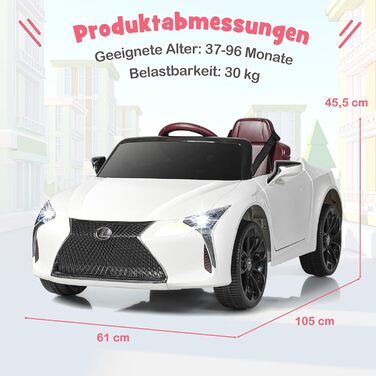 Електромобіль для дітей COSTWAY Lexus 12V, з пультом, LED, музикою, USB, білий