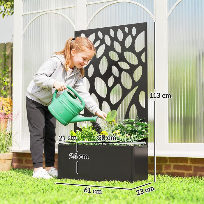 Підвищене грядка з металу з опорою для ліан, для кріплення до стіни або вільного розміщення, ящик для вирощування рослин з екраном приватності.