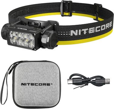 Налобний ліхтар Nitecore HC65 UHE, акумуляторний світлодіодний налобний ліхтар USB-C, 2000 люмен, відстань променя 222 м, червоне світло нічного бачення, чорний