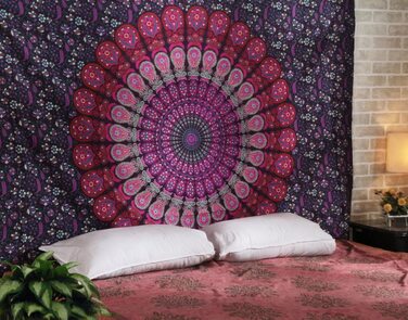 Настінний розпис Мандала психоделічний Павич гобелени Бірюзовий - - декоративна велика Мандала індійський настінний рушник богемний гобелен в стилі бохо Гоа для кімнат, спалень гобелени (пурпурно-рожевий, 127x152 см)
