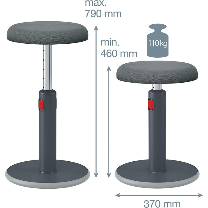 Табурет-коромисло Leitz Active Ergo Cosy з регулюванням висоти, 46-79 см, темно-сірий, 65180089