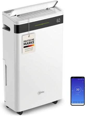 Електричний осушувач повітря AEF2000 - 20 л/день, до 30 м², тихий, з автовимкненням, гігростатом та сенсорним дисплеєм. Ідеально для спальні та ванної кімнати. З керуванням через додаток.