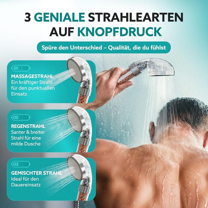 Насадка для душу PRISMA: 3 функції, фільтр, економія води, високий тиск, масаж, ручна лійка, 1 шт.