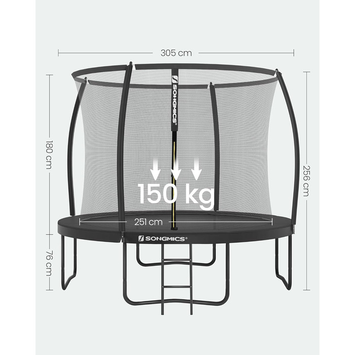 Батут SONGMICS садовий Ø305 см з захисною сіткою, драбиною та м'якими стійками, чорний