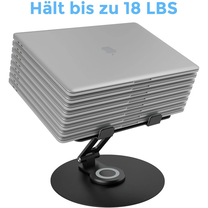 Підставка для ноутбука з поворотним основанням на 360°, регульована по висоті, ергономічна, з вентиляцією, складана, стабільна, з алюмінію для столу (чорна)