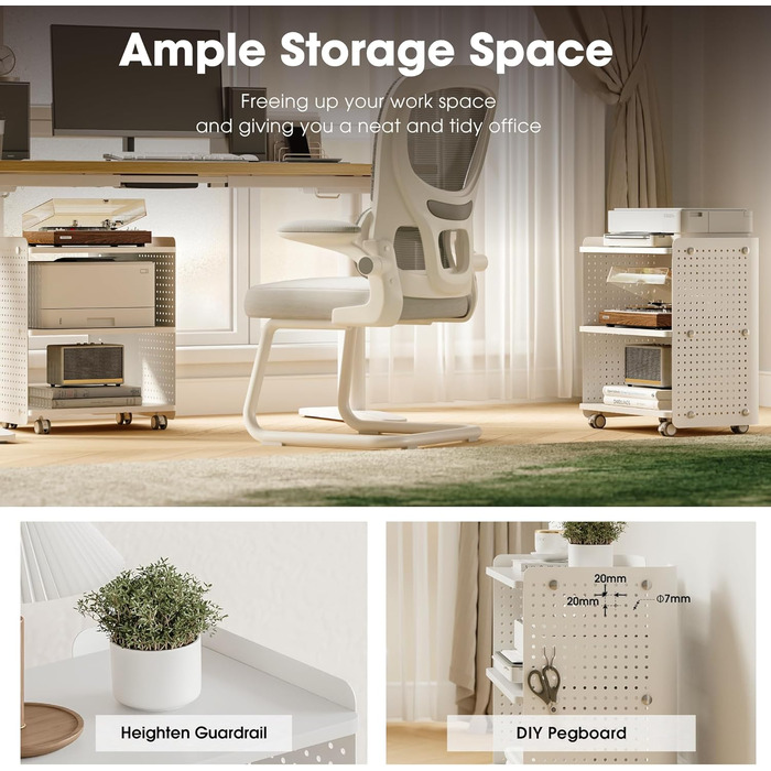 Стіл для принтера Fenge на колесах з органайзером, 3 яруси, білий (45.3x33.5x53.5 см)