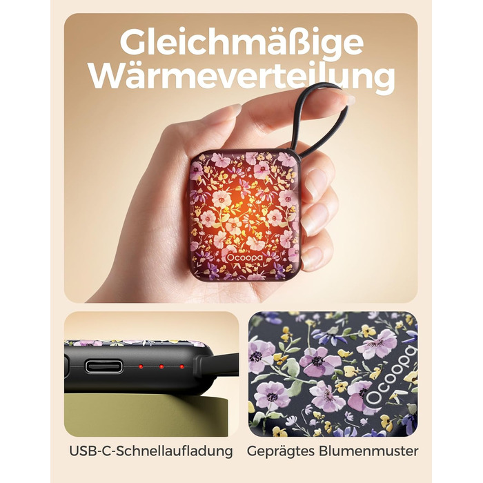 Електричні грілки для рук OCOOPA 2 шт., багаторазові, 4000mAh, USB, 3 режими нагріву, до 52°C, подарунок на Новий рік, для зими, катання на лижах, подорожей та активного відпочинку, UT5 Nano Wiesengeflüster (Ocoopa x Künstleredition) (Ocoopa x Künstleredi