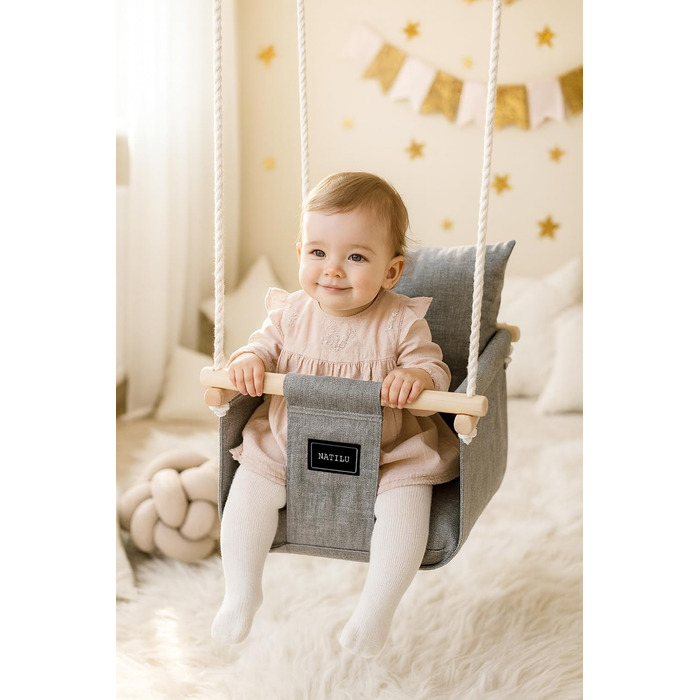 Дерев'яна гойдалка для дітей NATILU® - Indoor/Outdoor | Гойдалка для дому та вулиці | NATILU® Silver