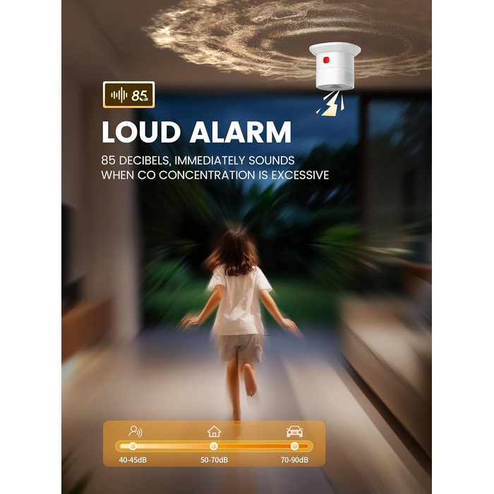 Детектор чадного газу HEIMAN з Wi-Fi, 10 років служби, сумісний з Tuya/SmartLife, EN50291, портативний (HS1CA)