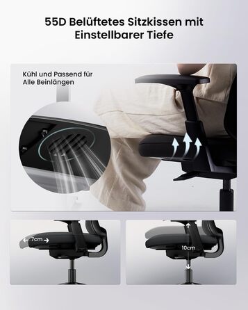 Офісний стілець ProtoArc Flexer ергономічний чорний з регулюванням глибини сидіння та дихаючою сітчастою спинкою для дому та офісу