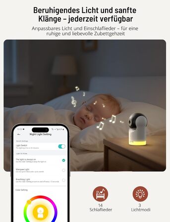Відеоняня PARIS RHÔNE з 2 камерами, WiFi, 2K UHD, нічник, датчик руху/плачу, контроль температури та вологості, колискові