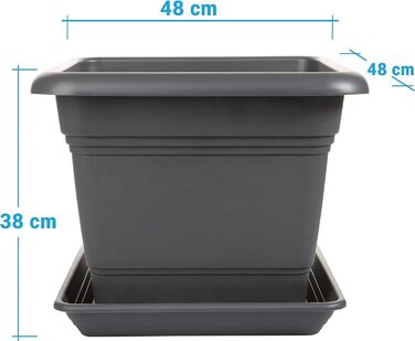 Набір квіткових горщиків 2friends 4 шт. XXL, 48 см, антрацит, пластик, для вулиці, UV-стійкий, морозостійкий, з піддоном, Made in Germany