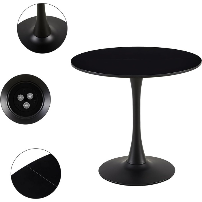 Круглий обідній стіл для кухні, вітальні, балкону. Діаметр 70/80 см, білий/чорний