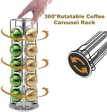 Тримач для капсул Nespresso Vertuo Sevenline – 20 капсул, обертається на 360°, срібний