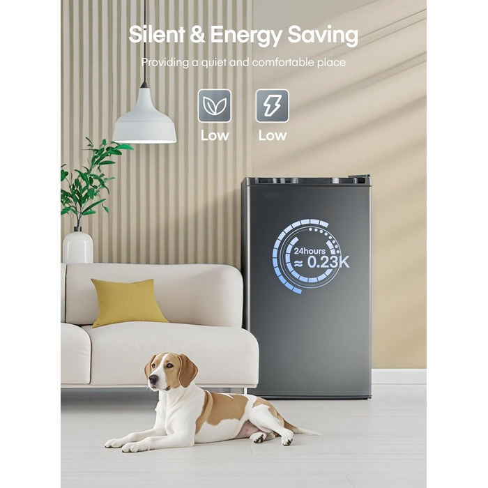 Компактний холодильник FOHERE на 90л з морозильною камерою, відділенням для овочів та 7 рівнями регулювання температури, чорний