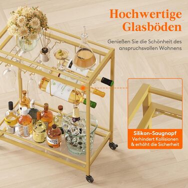 Візок кухонний LifeWit з 3 рівнями, сервірувальний візок на колесах, візок-бар для кухні, вітальні, їдальні, офісу (золотий, 60x30x71 см)