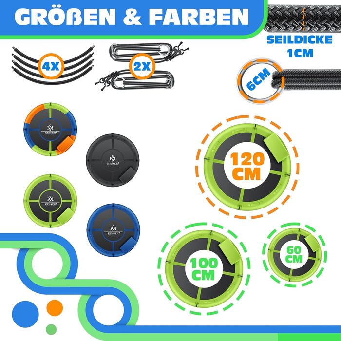 Шоукель KESSER® Tellershaukel Ø 120 см, до 300 кг, з подушкою та 4 ручками, регульована, для дітей та дорослих, зелений