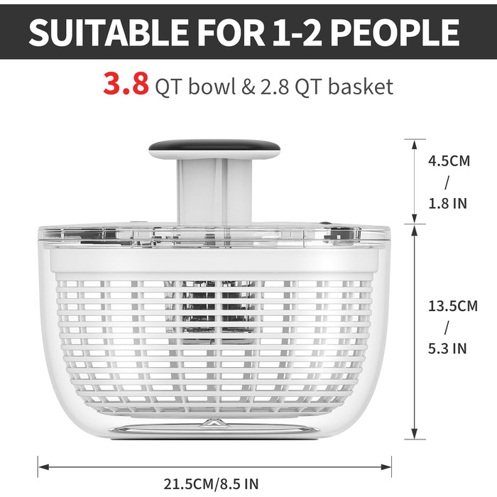 Салатниця-швидкоочисник Smile Mom 3.8 л, біла: зручний кухонний помічник для миття та сушіння овочів та зелені