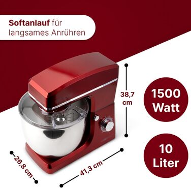 Кухонна машина Clatronic KM 3765 XXL: 10л, 1500W, міксер, гак для тіста, насадка для збивання, захист від розбризкування