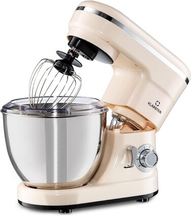 Кухонна машина Klarstein Bella: планетарний міксер з нержавіючої сталі, 1200 Вт, 6 швидкостей, 3 насадки