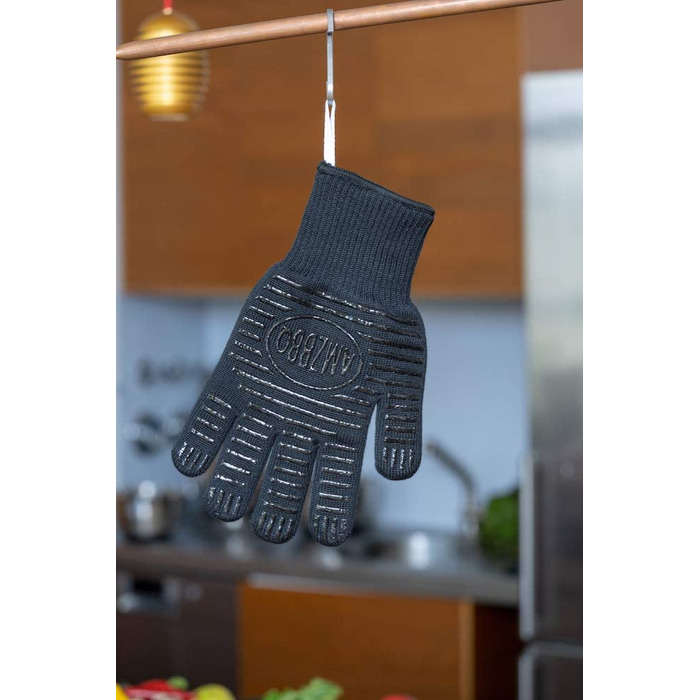 Рукавички для гриля AZBBQ Preiu, термостійкі рукавички для випічки при температурі до 500 градусів, подовжені рукавички для духовки, Кухонні і грильні рукавички, Вогнетривкі рукавички для приготування їжі за розміром (Чорний, S)