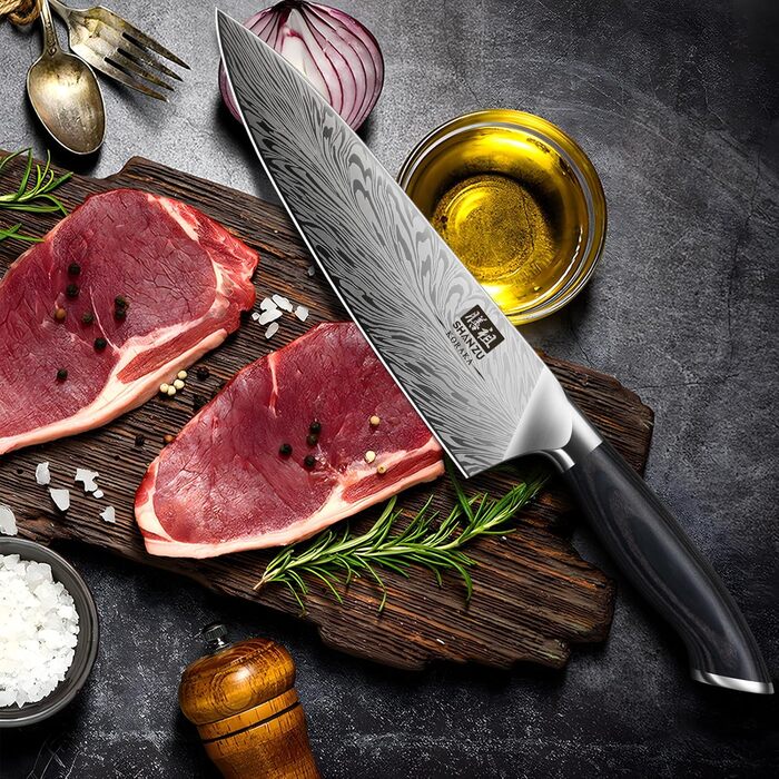 Японський кухонний ніж SHAN ZU 20 см з порошкової сталі, професійний кухарський ніж з високим вмістом вуглецю, ергономічна ручка з паккавуда