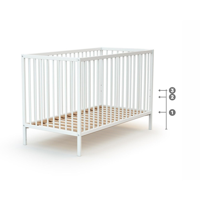 Дитяче ліжко Webaby з натурального буку 60x120 см, збірне, з регульованим дном та бортиками | Від народження | Комфортний сон