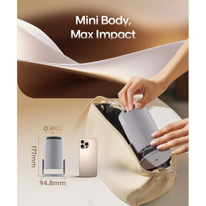 Портативний проєктор Mini Beamer 4K з Android 11: Smart, електричний фокус, WiFi 6, BT 5.0, Full HD 1080P, 260ANSI, корекція трапеції, 5W динамік (сірий)