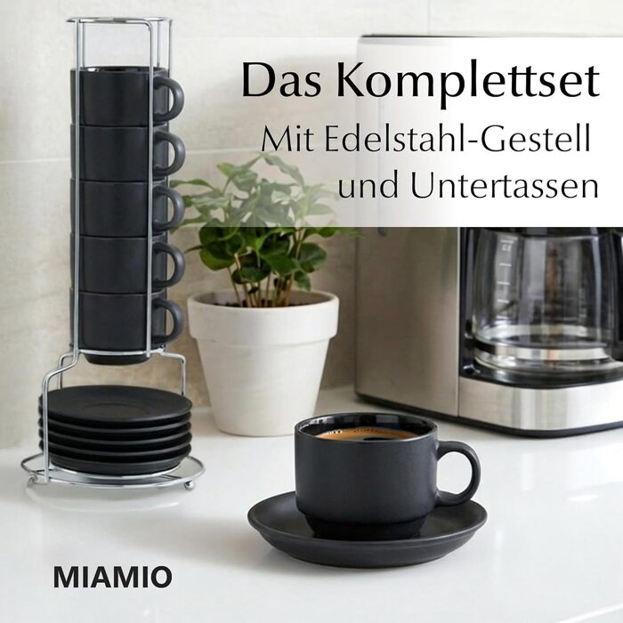 Набір кавових чашок Miamio Le Papillon (Чорний) 6 шт. по 75 мл з підставкою та стійкою