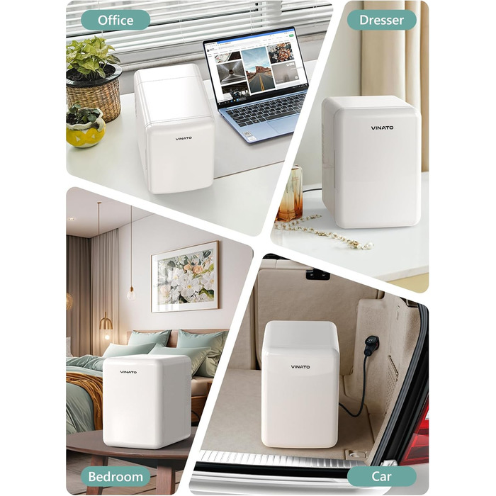 Міні-холодильник VINATO для косметики та напоїв, 4 л, 220V/12V, білий (без дзеркала)
