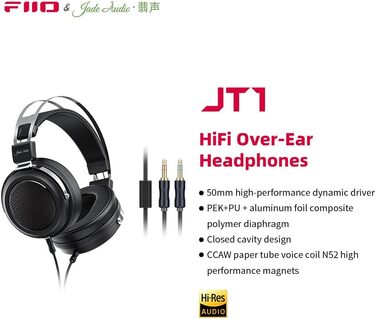 Студійні навушники FiiO JadeAudio JT1, ігрова гарнітура з мікрофоном, діафрагми 50 мм, аудіо високої роздільної здатності